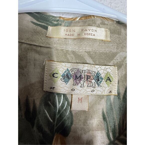 Vintage Campia Moda Men’s Short Sleeve Hawaiian Shirt Beige Hibiscus Size M - Picture 3 of 8